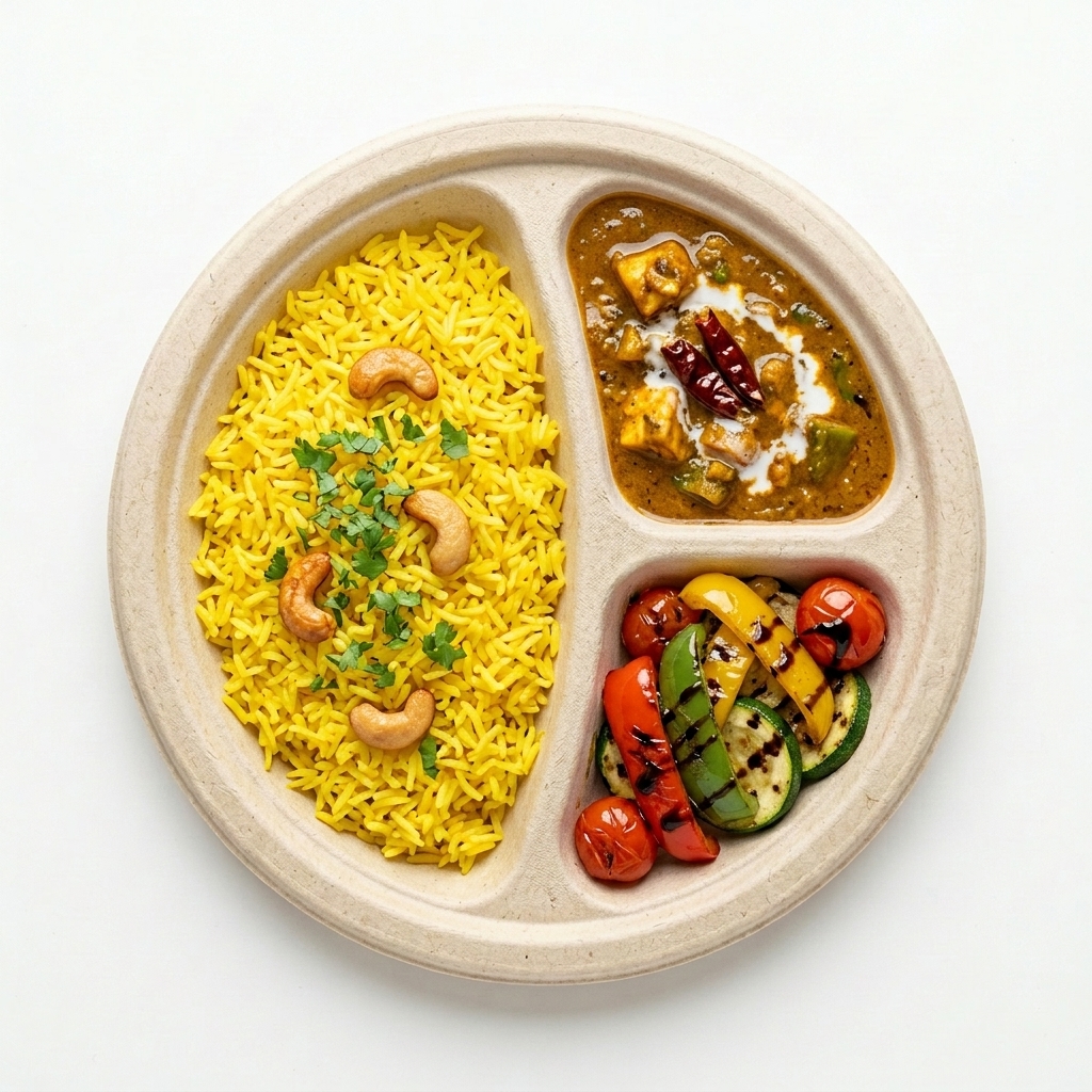 11-4 Compartment Plate (Round) with food