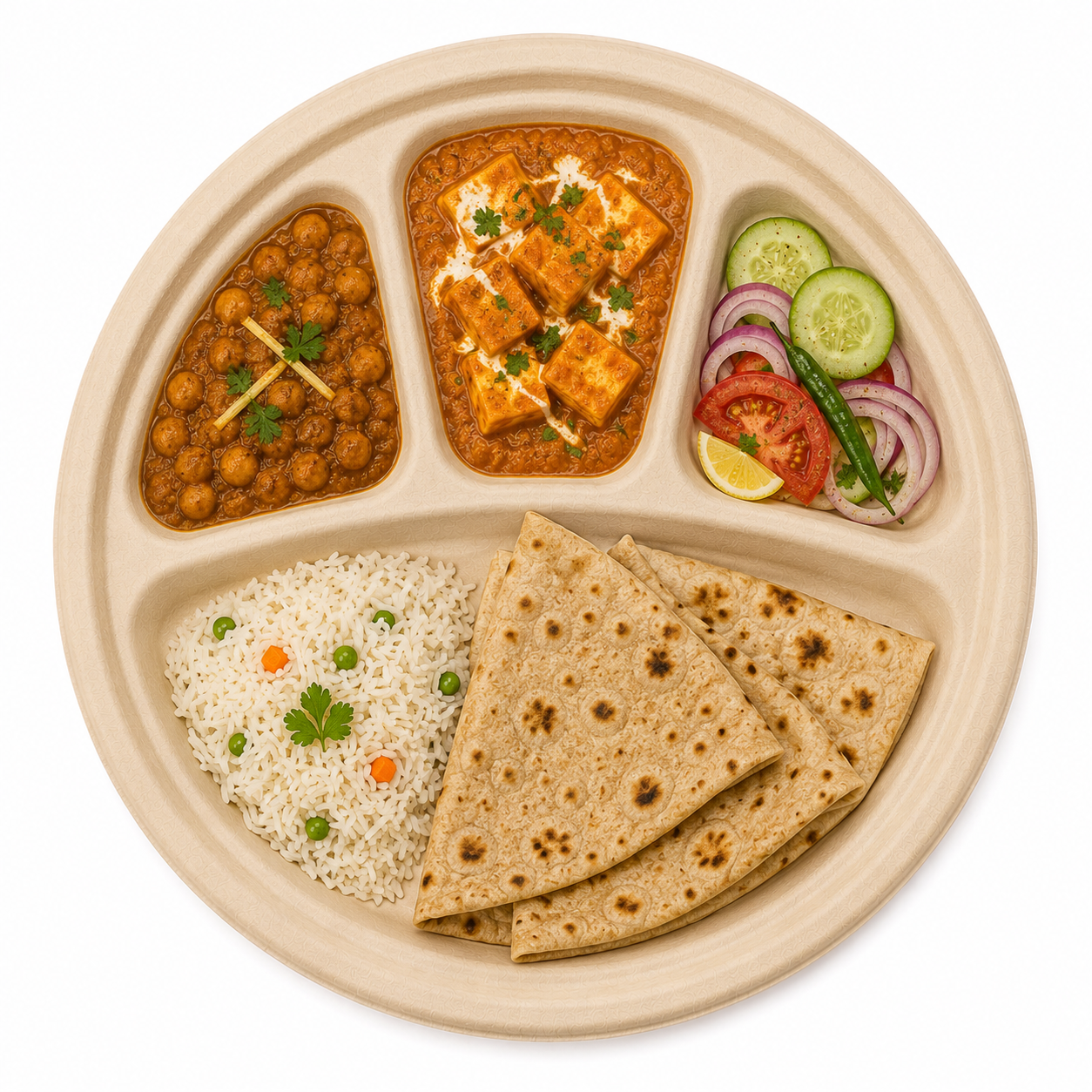 12-4 Compartment Plate (Round) with food