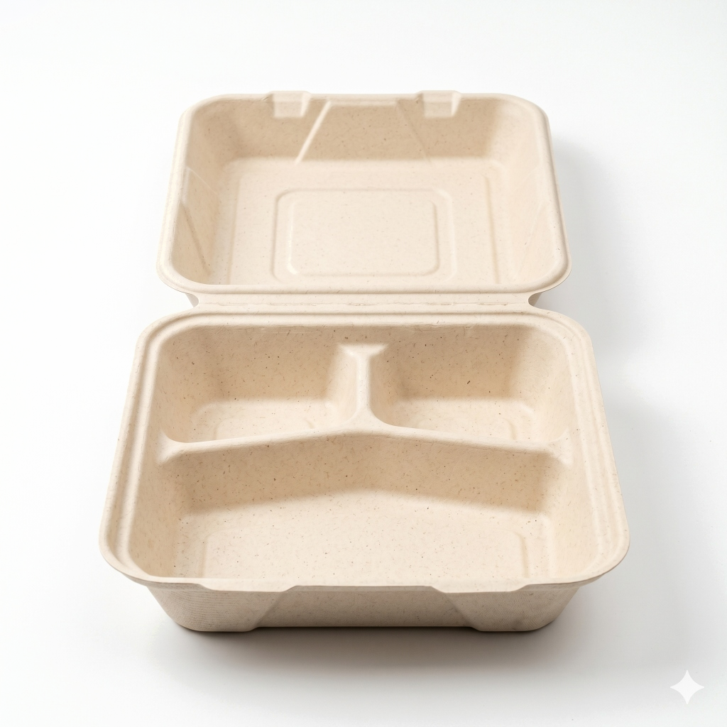 8" 3-Compartment Clamshell
