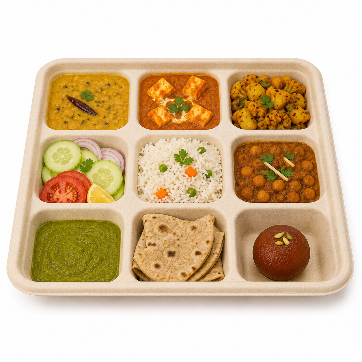 9 Compartment Plate with food
